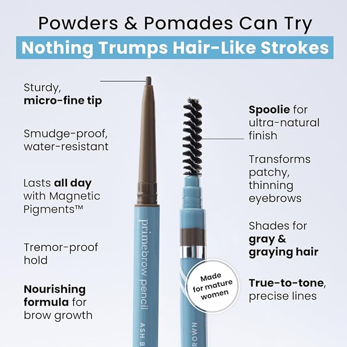 PrimeBrow Pencil for Mature Women ??Ultra-Precise Tip for Natural, Hair-Like Strokes ??Smudge-Proof & Long-Lasting Wear ??Great for Thinning, Sparse, or Graying Brows (Silver Queen)