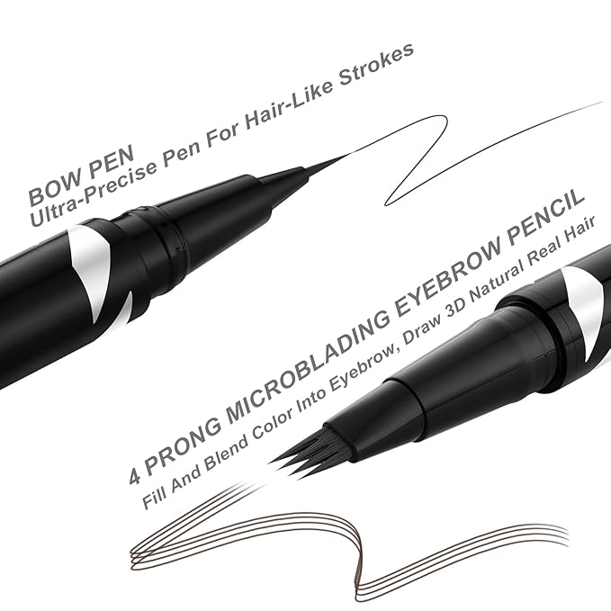 LAVONE 2-IN-1 Dual-ended Waterproof Eyebrow Pencil, 4 Tip Microblading Pen and Ultra-Precise Brow Pencil, Dual-ended Eyebrow Brush, Natural Looking - Chocolate