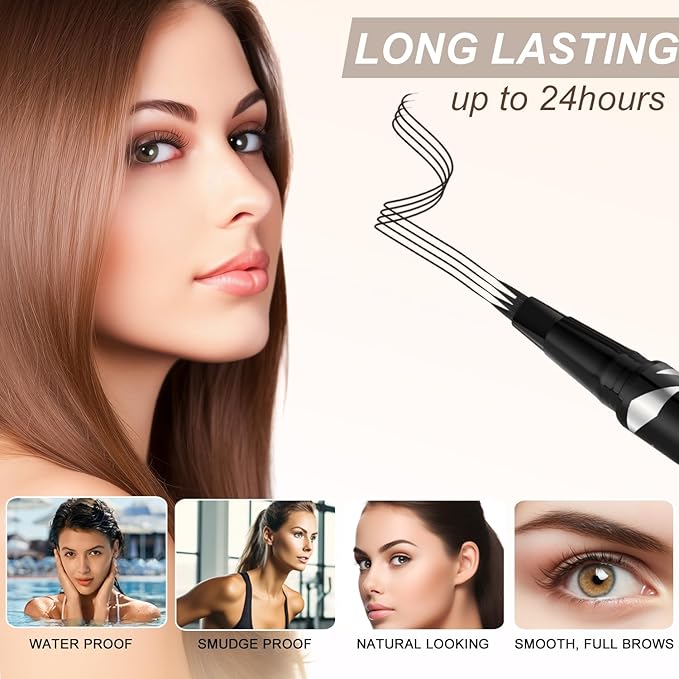 LAVONE 2-IN-1 Dual-ended Waterproof Eyebrow Pencil, 4 Tip Microblading Pen & Ultra-Precise Brow Pencil, Dual-ended Eyebrow Brush, Ebony