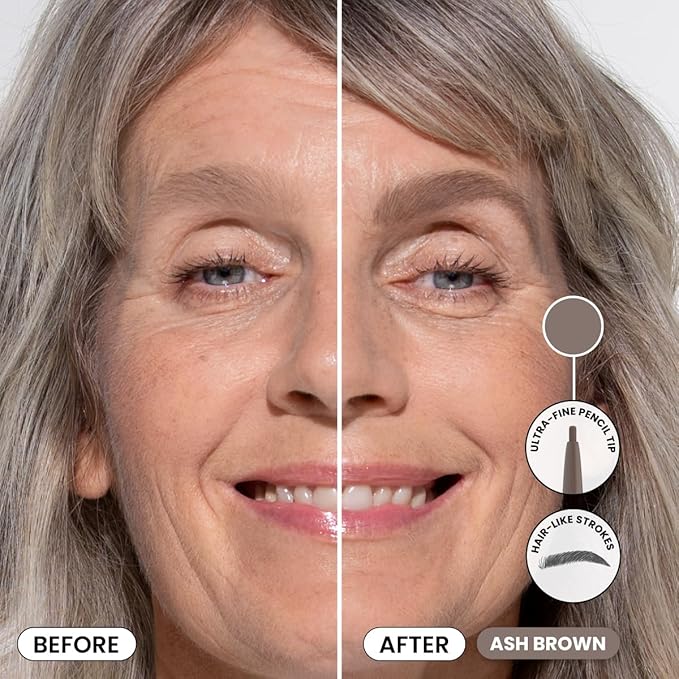 PrimeBrow Pencil for Mature Women ??Ultra-Precise Tip for Natural, Hair-Like Strokes ??Smudge-Proof & Long-Lasting Wear ??Great for Thinning, Sparse, or Graying Brows (Ash Brown)