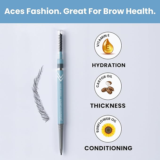 PrimeBrow Pencil for Mature Women ??Ultra-Precise Tip for Natural, Hair-Like Strokes ??Smudge-Proof & Long-Lasting Wear ??Great for Thinning, Sparse, or Graying Brows (Silver Queen)