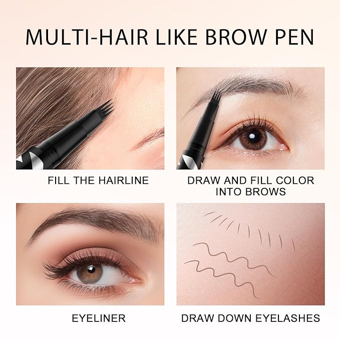 LAVONE 2-IN-1 Dual-ended Waterproof Eyebrow Pencil, 4 Tip Microblading Pen & Ultra-Precise Brow Pencil, Dual-ended Eyebrow Brush, Ebony