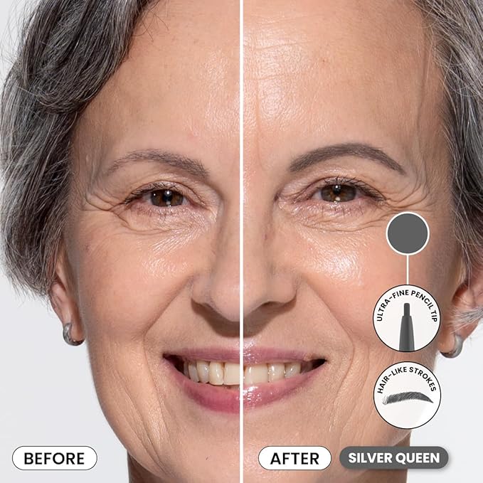 PrimeBrow Pencil for Mature Women ??Ultra-Precise Tip for Natural, Hair-Like Strokes ??Smudge-Proof & Long-Lasting Wear ??Great for Thinning, Sparse, or Graying Brows (Silver Queen)