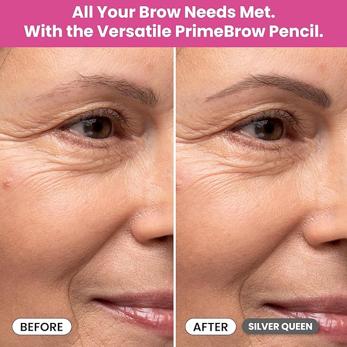 PrimeBrow Pencil for Mature Women ??Ultra-Precise Tip for Natural, Hair-Like Strokes ??Smudge-Proof & Long-Lasting Wear ??Great for Thinning, Sparse, or Graying Brows (Silver Queen)